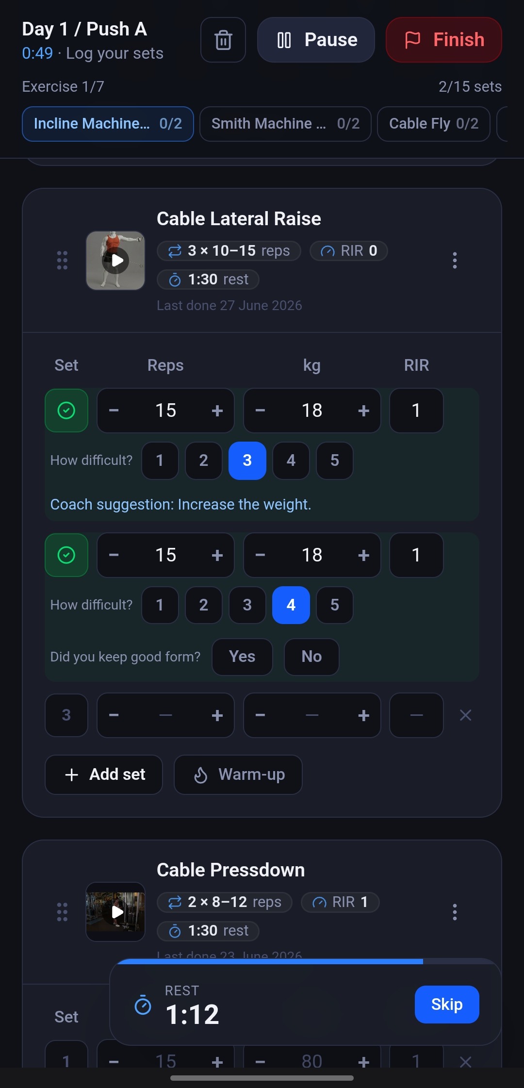 Fit Factory workout engine screen
