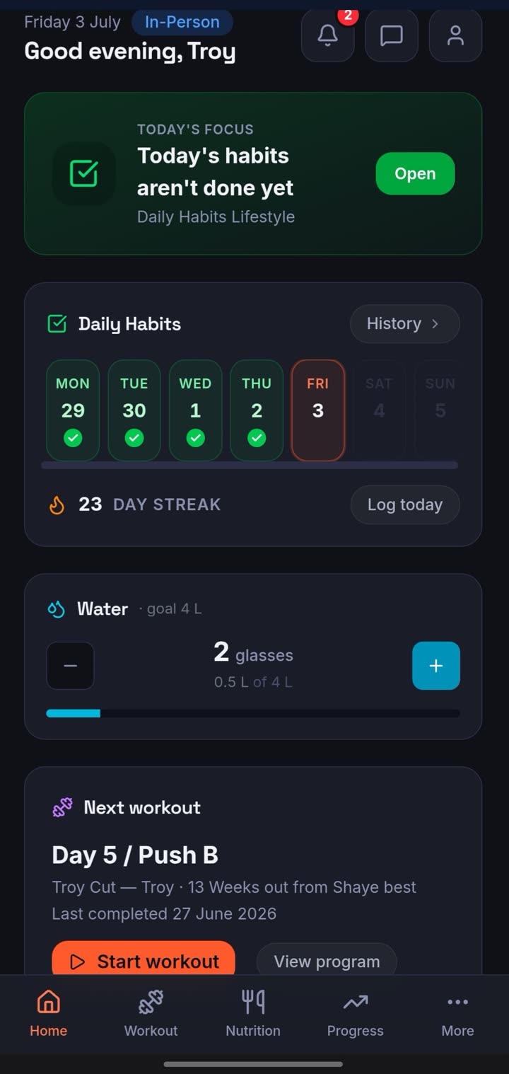 Fit Factory client app interface